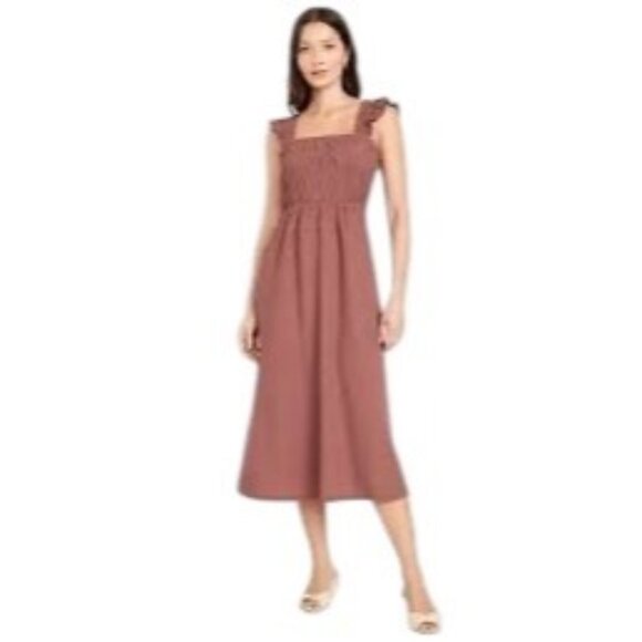 Old Navy Fit & Flare Lightweight SmockedMidi Dress Warm Taupe Size XXL Cottage - Picture 1 of 14